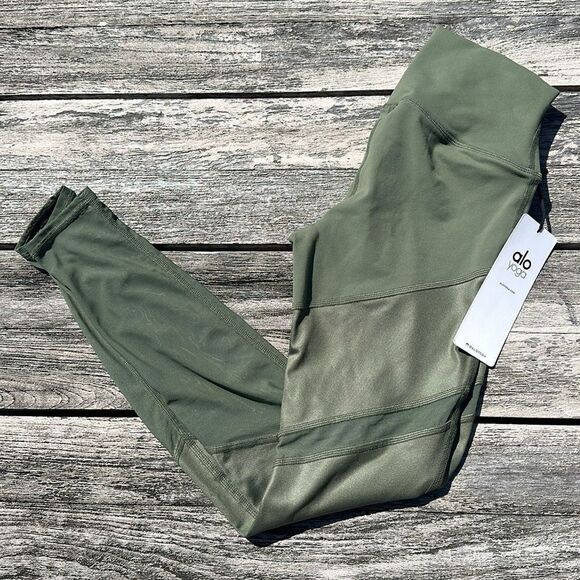 Alo Yoga Sheila High-waist Mesh-inset‎ Leggings Jungle Green XS NWT $112 Revolve - Picture 1 of 6